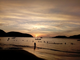 Beach sunset Zihuatanejo Bay
